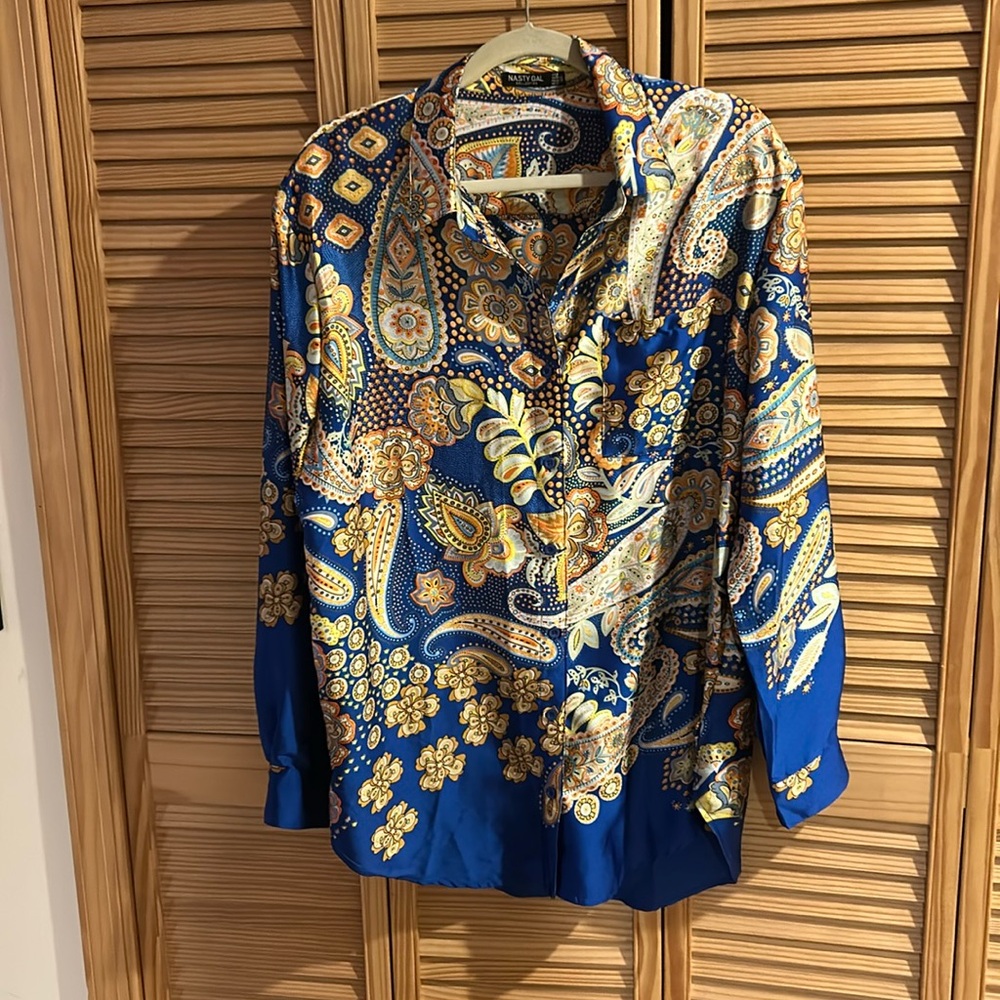 Nasty Gal Paisley Button Up Silk Top